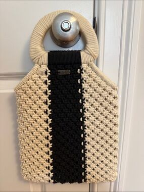 Roxy Cream and Black Woven Hanging Tote Beach Bag Purse